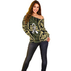 White Ribbon Day New Zealand Off Shoulder Sweater Respect Women Maori Pattern Yellow