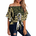 White Ribbon Day New Zealand Off Shoulder Wrap Waist Top Respect Women Maori Pattern Yellow