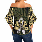 White Ribbon Day New Zealand Off Shoulder Wrap Waist Top Respect Women Maori Pattern Yellow