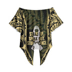 White Ribbon Day New Zealand Off Shoulder Wrap Waist Top Respect Women Maori Pattern Yellow