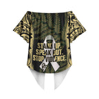 White Ribbon Day New Zealand Off Shoulder Wrap Waist Top Respect Women Maori Pattern Yellow