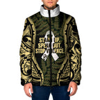 White Ribbon Day New Zealand Padded Jacket Respect Women Maori Pattern Yellow