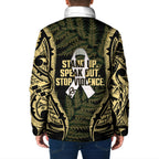 White Ribbon Day New Zealand Padded Jacket Respect Women Maori Pattern Yellow