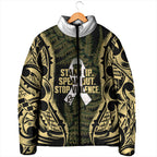 White Ribbon Day New Zealand Padded Jacket Respect Women Maori Pattern Yellow
