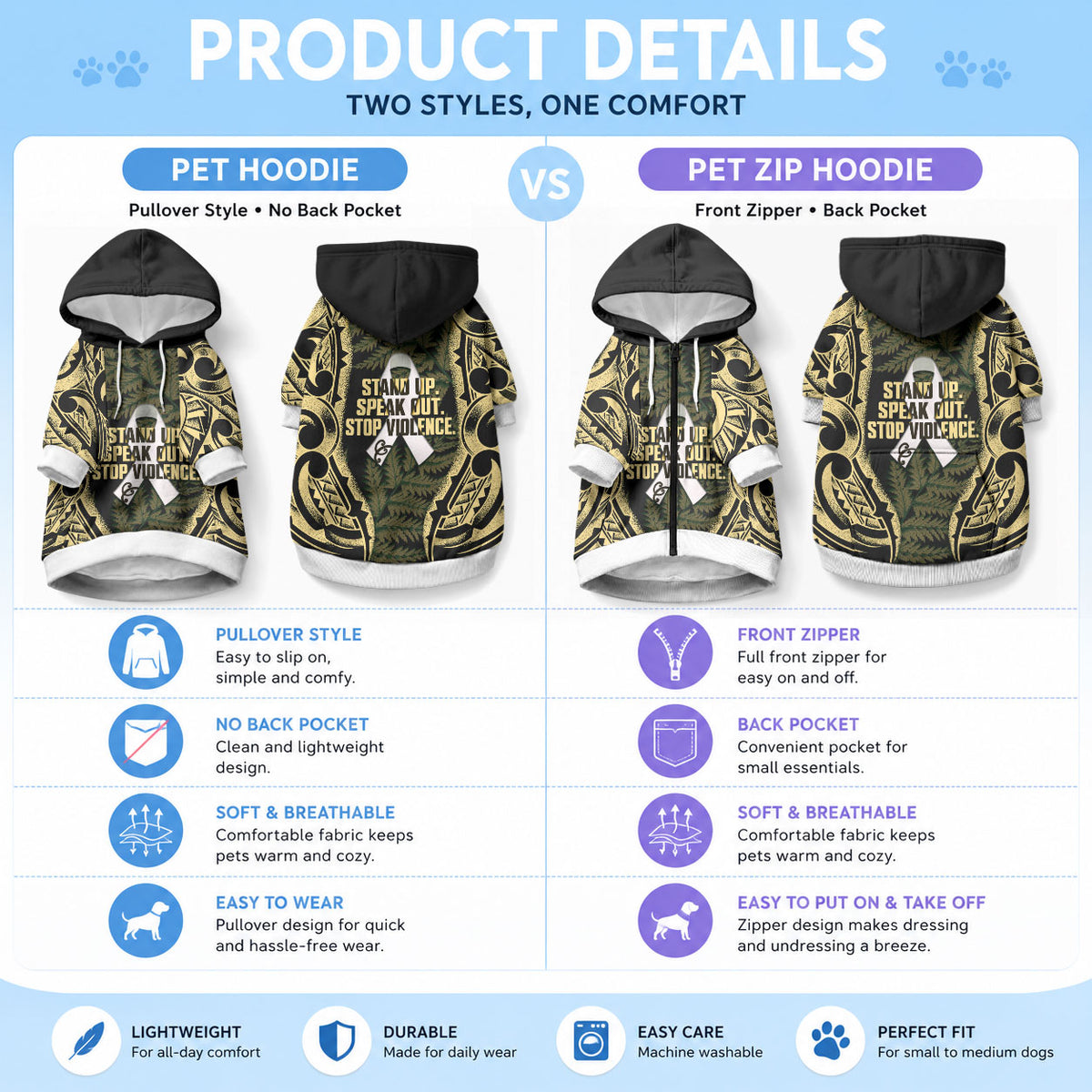 White Ribbon Day New Zealand Pet Hoodie Respect Women Maori Pattern Yellow