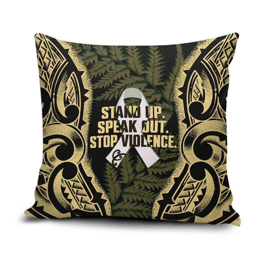White Ribbon Day New Zealand Pillow Cover Respect Women Maori Pattern Yellow