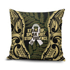 White Ribbon Day New Zealand Pillow Cover Respect Women Maori Pattern Yellow