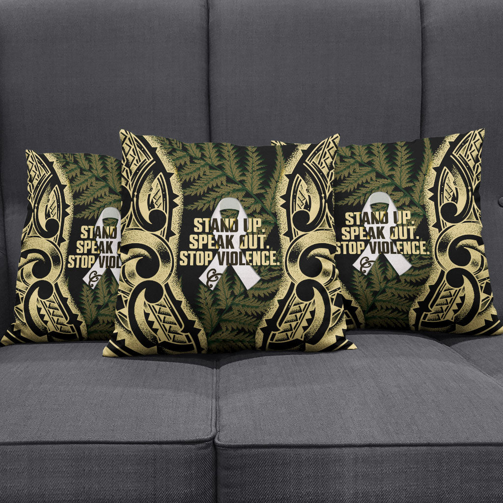 White Ribbon Day New Zealand Pillow Cover Respect Women Maori Pattern Yellow