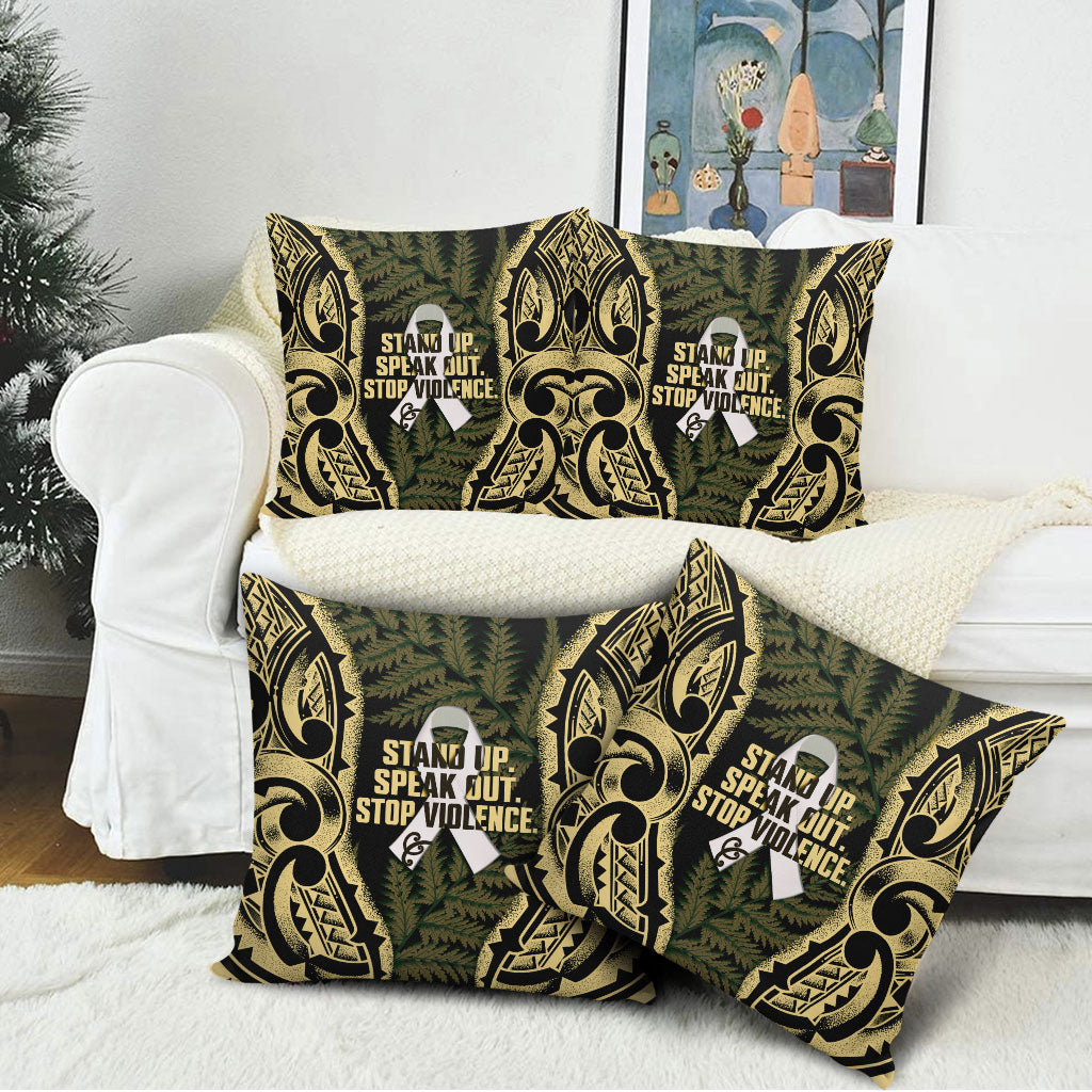 White Ribbon Day New Zealand Pillow Cover Respect Women Maori Pattern Yellow
