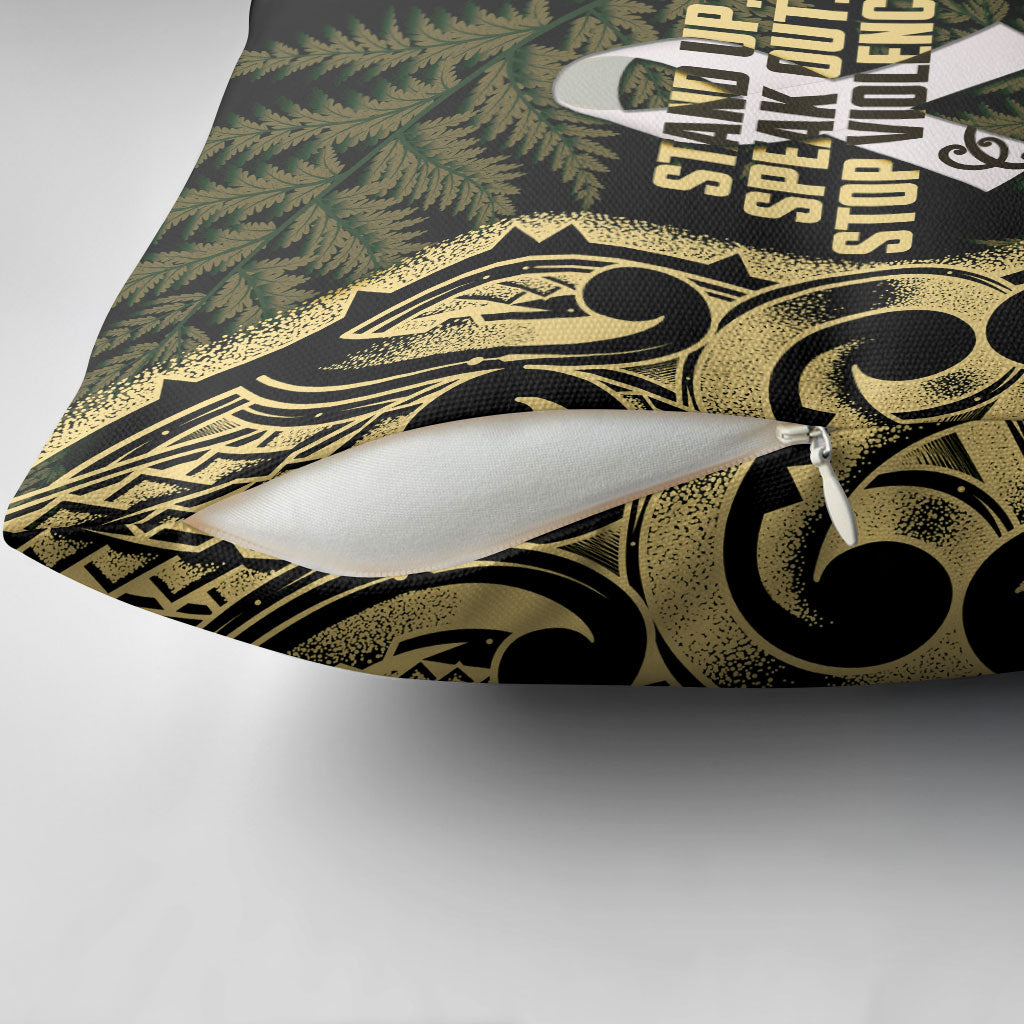 White Ribbon Day New Zealand Pillow Cover Respect Women Maori Pattern Yellow