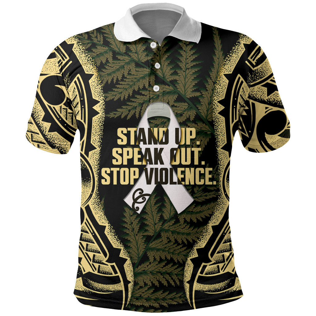 White Ribbon Day New Zealand Polo Shirt Respect Women Maori Pattern Yellow