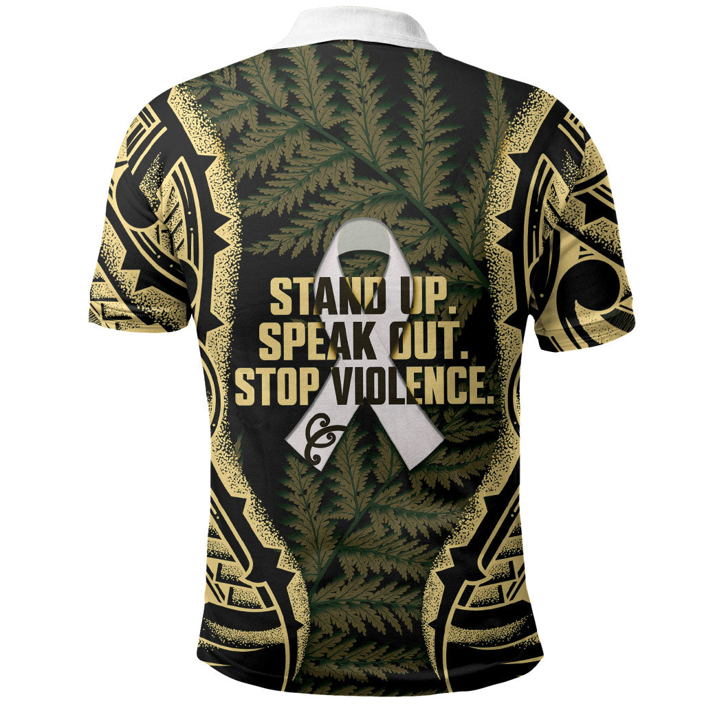 White Ribbon Day New Zealand Polo Shirt Respect Women Maori Pattern Yellow