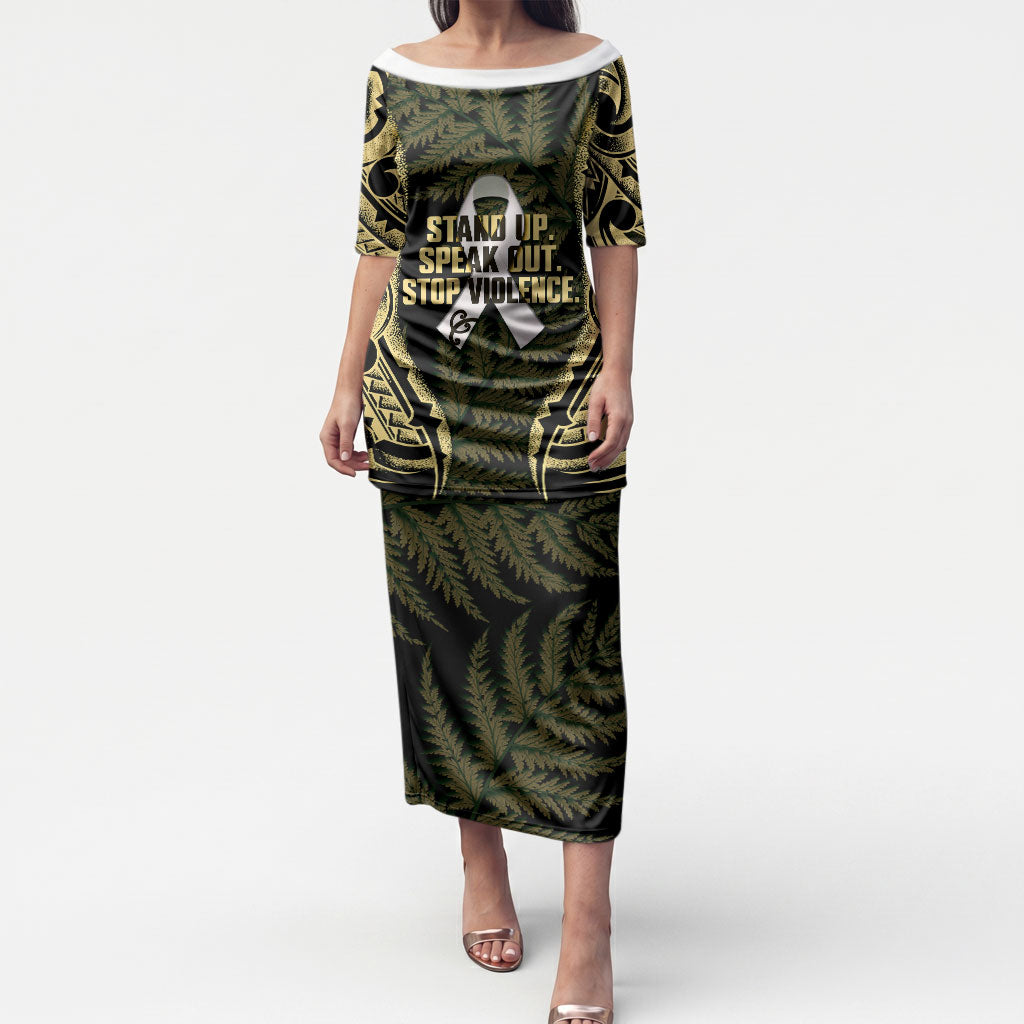 White Ribbon Day New Zealand Puletasi Respect Women Maori Pattern Yellow