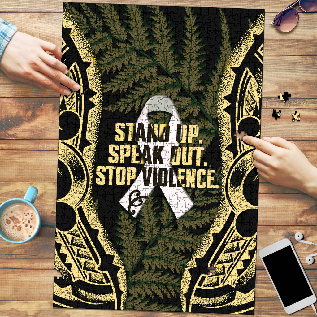 White Ribbon Day New Zealand Puzzle Respect Women Maori Pattern Yellow