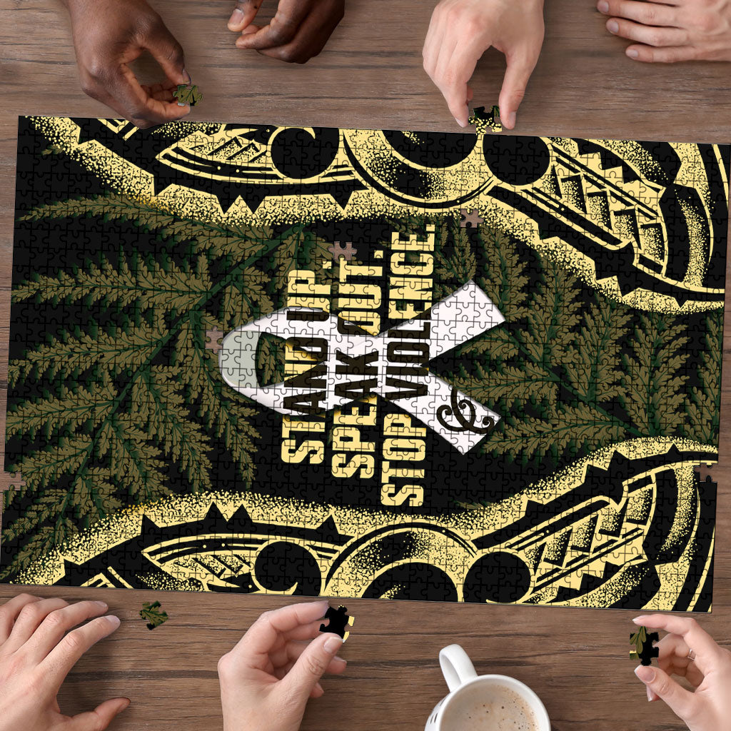 White Ribbon Day New Zealand Puzzle Respect Women Maori Pattern Yellow