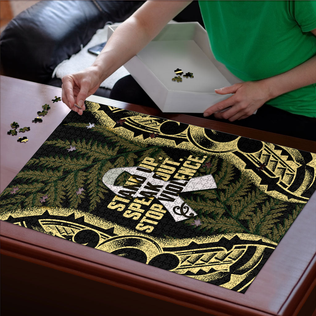 White Ribbon Day New Zealand Puzzle Respect Women Maori Pattern Yellow