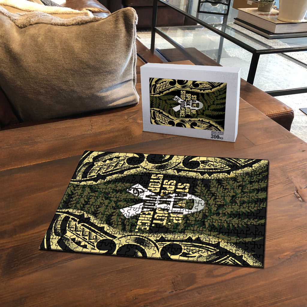 White Ribbon Day New Zealand Puzzle Respect Women Maori Pattern Yellow