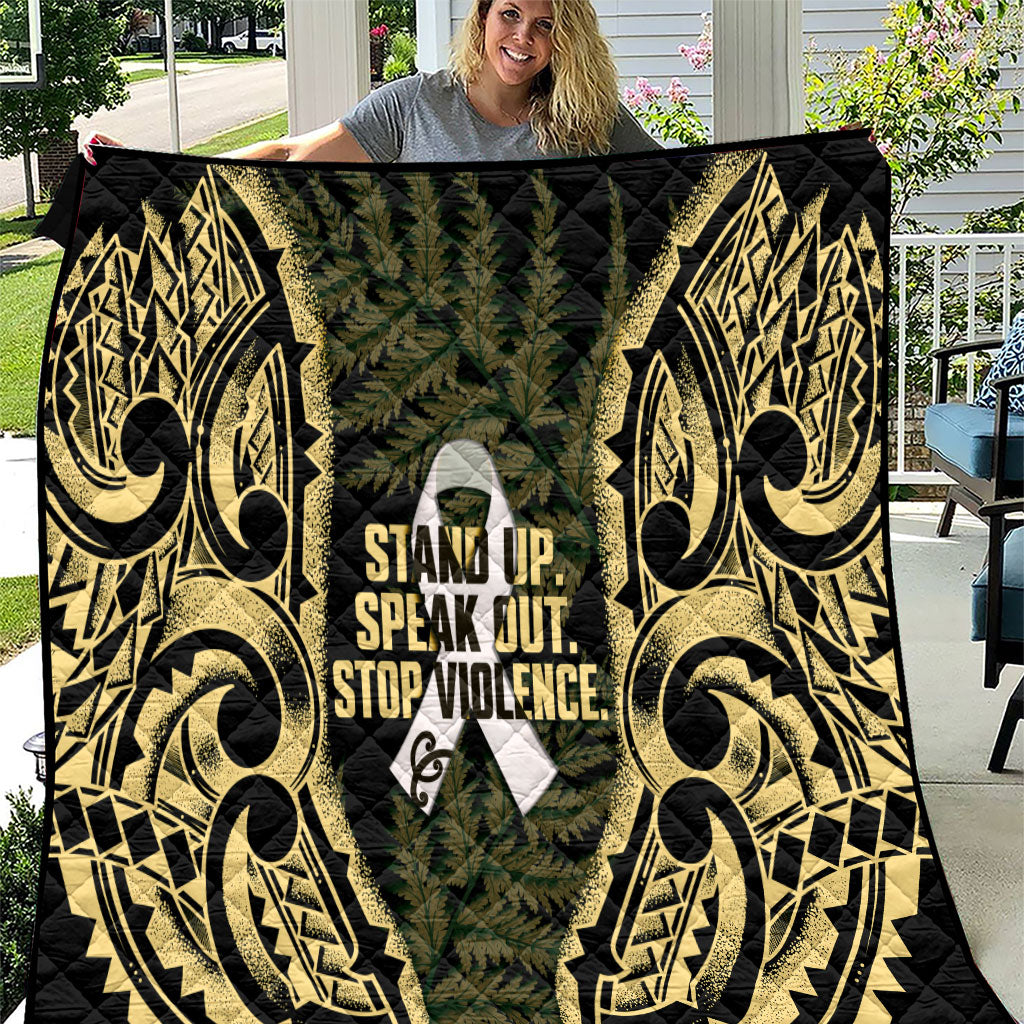 White Ribbon Day New Zealand Quilt Respect Women Maori Pattern Yellow