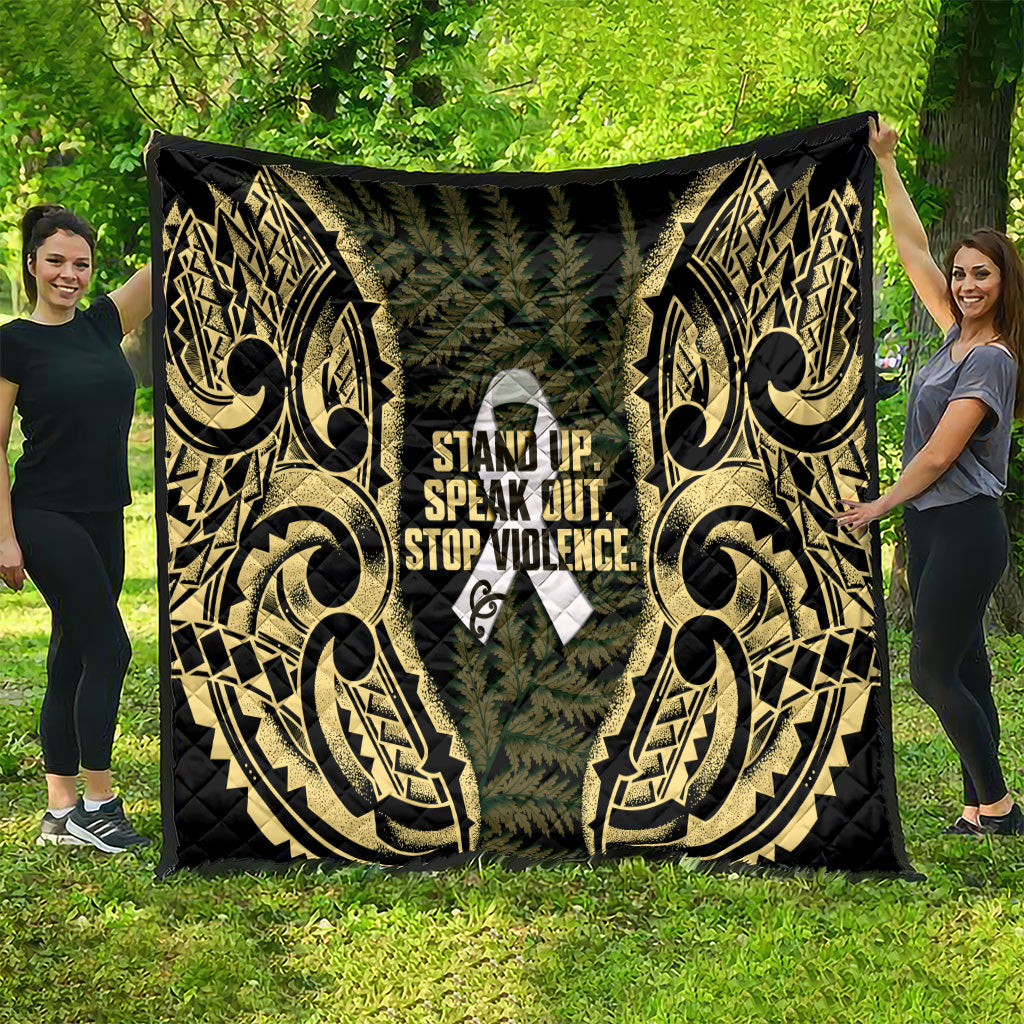 White Ribbon Day New Zealand Quilt Respect Women Maori Pattern Yellow