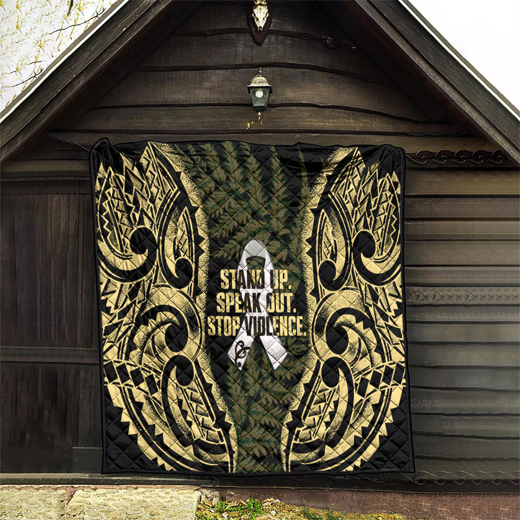 White Ribbon Day New Zealand Quilt Respect Women Maori Pattern Yellow
