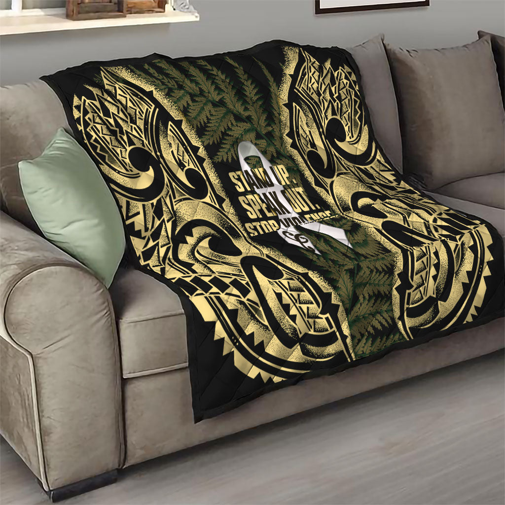 White Ribbon Day New Zealand Quilt Respect Women Maori Pattern Yellow
