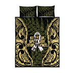 White Ribbon Day New Zealand Quilt Bed Set Respect Women Maori Pattern Yellow