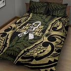 White Ribbon Day New Zealand Quilt Bed Set Respect Women Maori Pattern Yellow