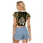 White Ribbon Day New Zealand Raglan Cropped T Shirt Respect Women Maori Pattern Yellow