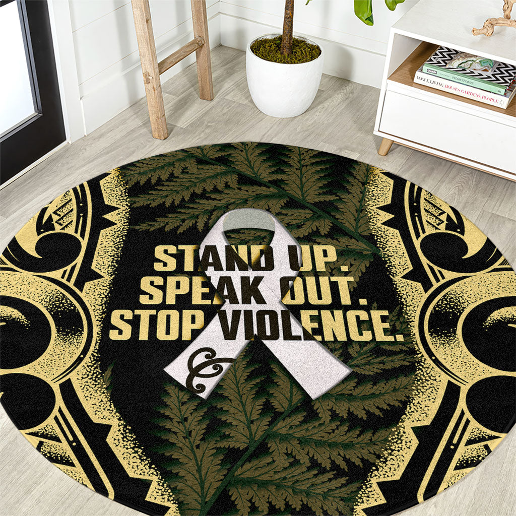 White Ribbon Day New Zealand Round Carpet Respect Women Maori Pattern Yellow