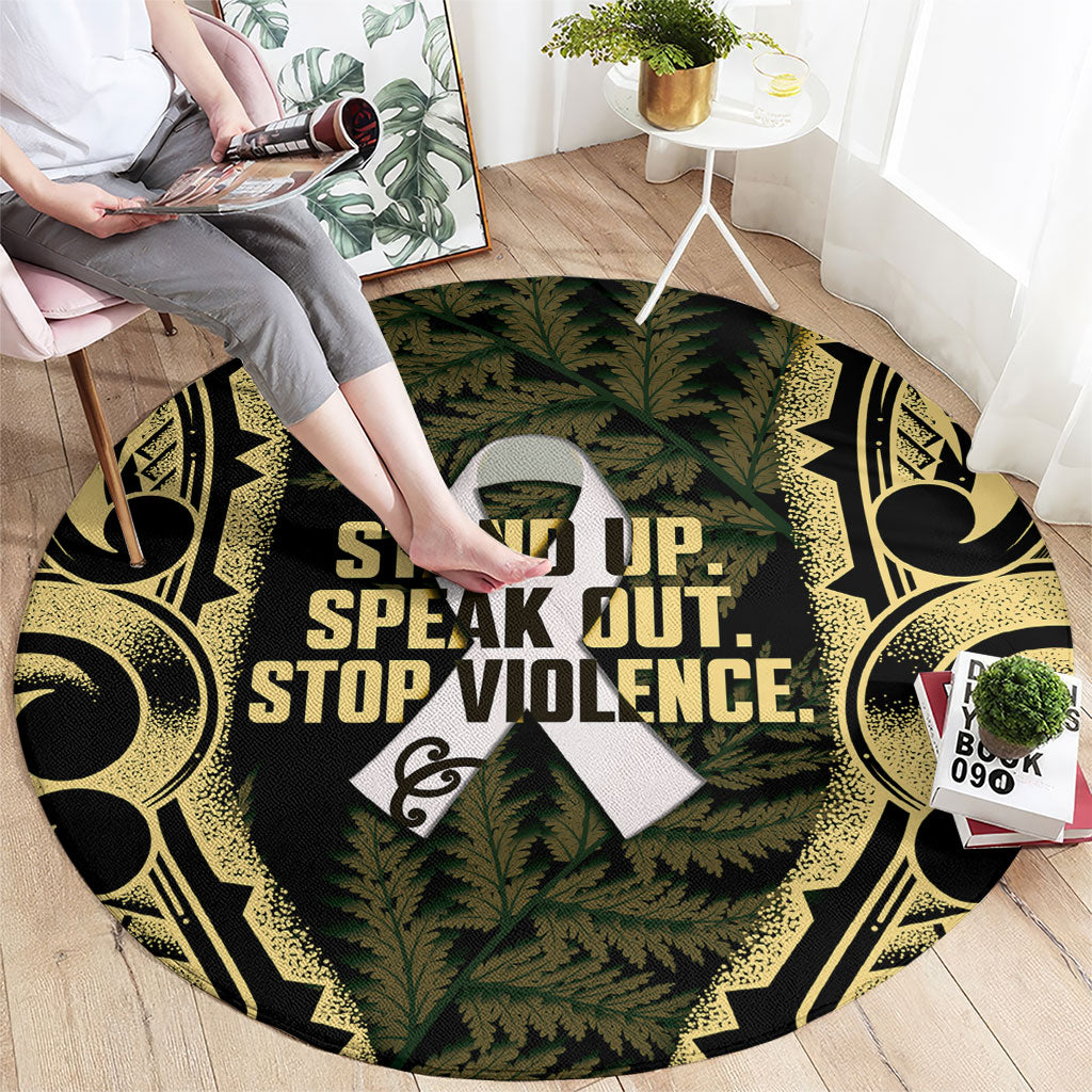 White Ribbon Day New Zealand Round Carpet Respect Women Maori Pattern Yellow