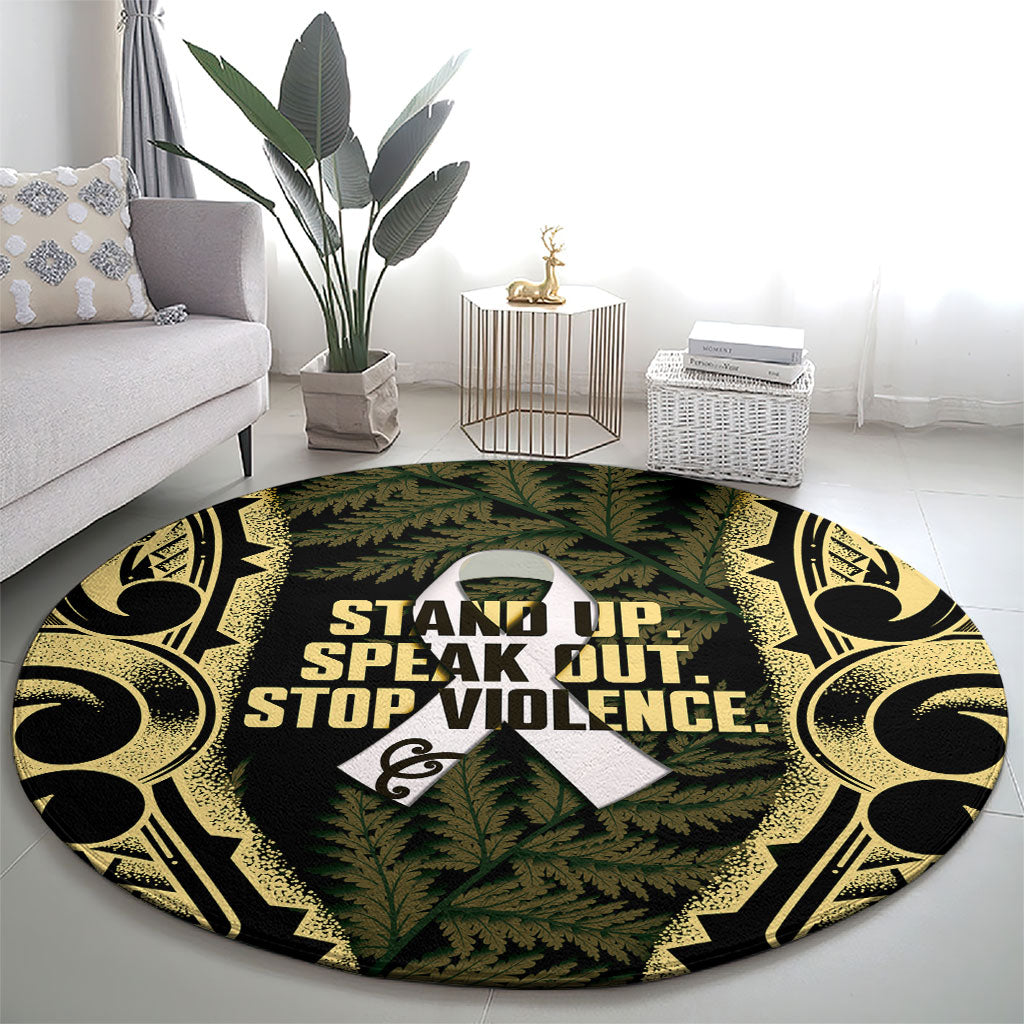 White Ribbon Day New Zealand Round Carpet Respect Women Maori Pattern Yellow