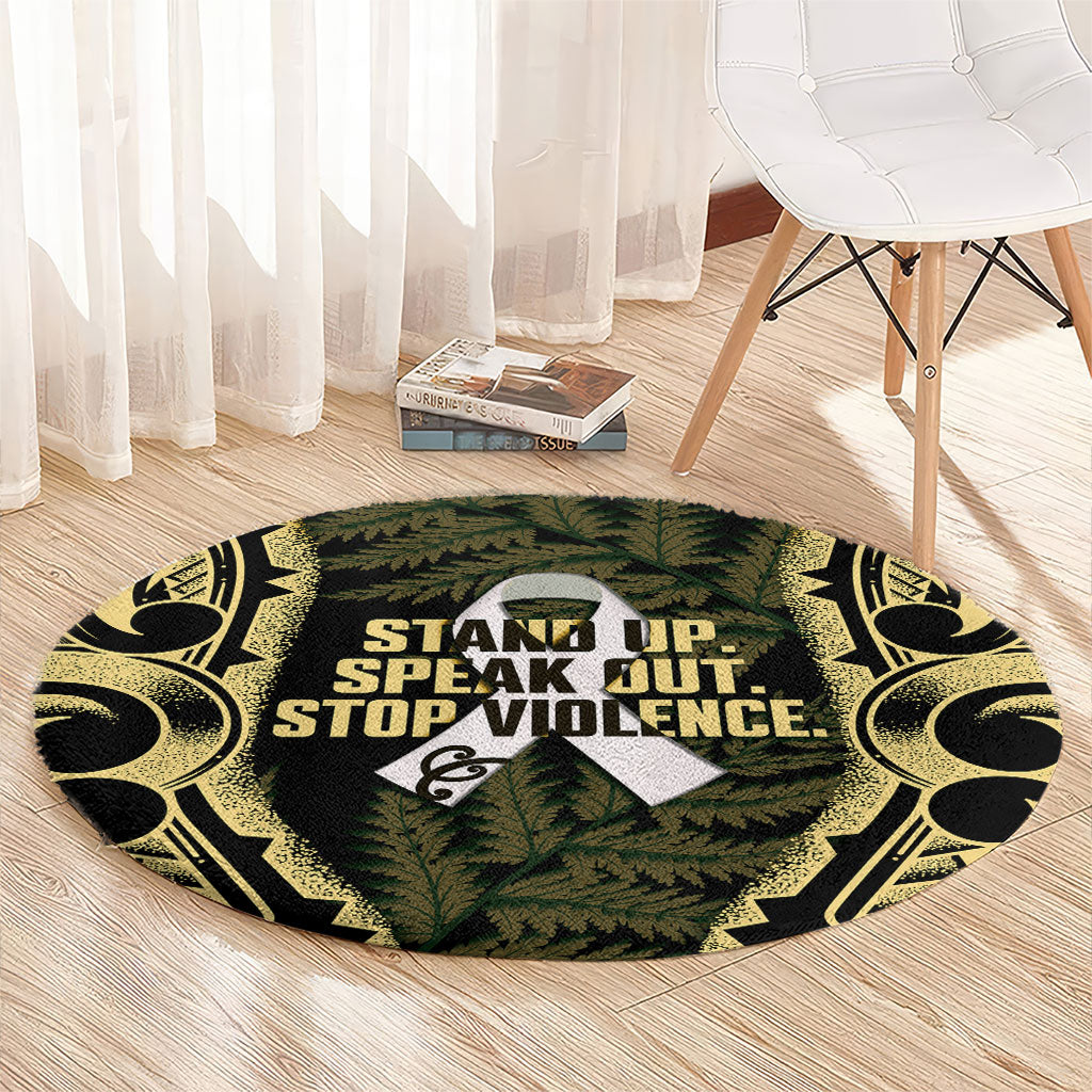 White Ribbon Day New Zealand Round Carpet Respect Women Maori Pattern Yellow