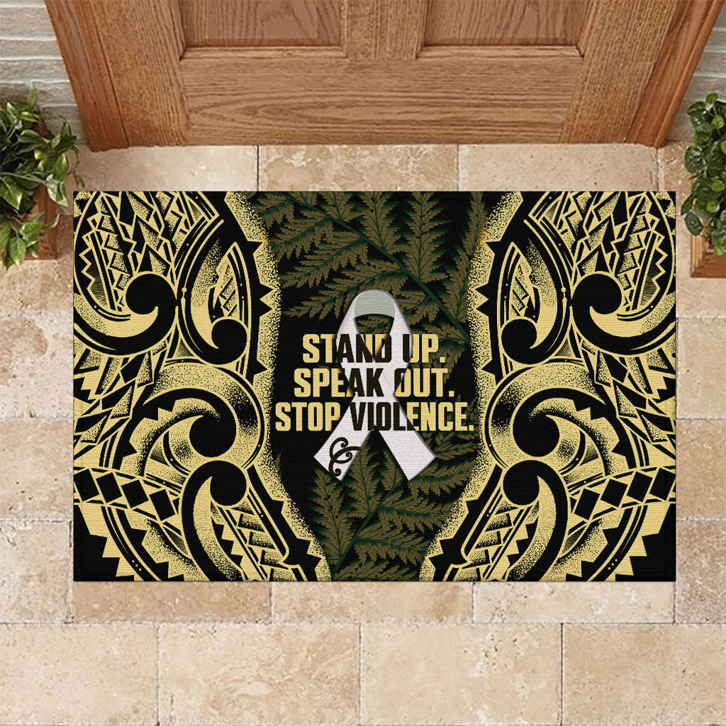 White Ribbon Day New Zealand Rubber Doormat Respect Women Maori Pattern Yellow