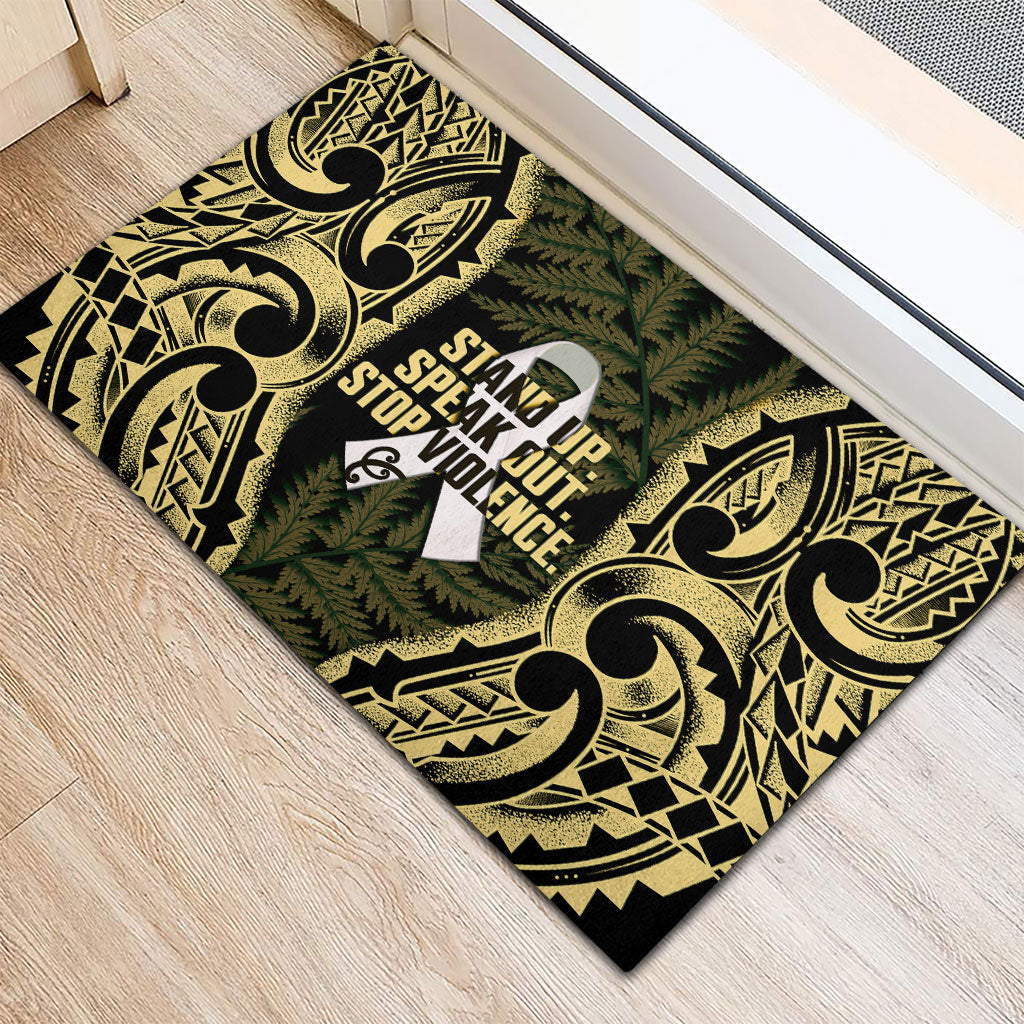White Ribbon Day New Zealand Rubber Doormat Respect Women Maori Pattern Yellow