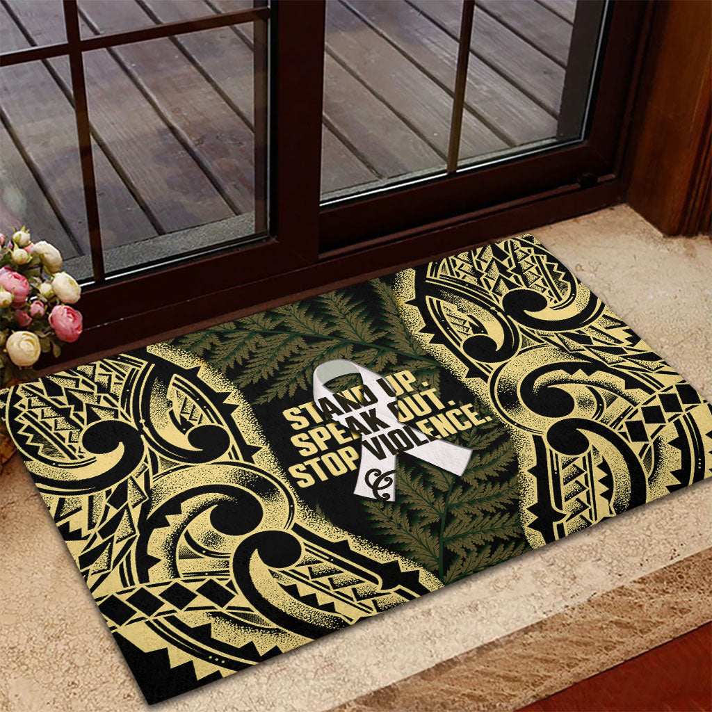 White Ribbon Day New Zealand Rubber Doormat Respect Women Maori Pattern Yellow