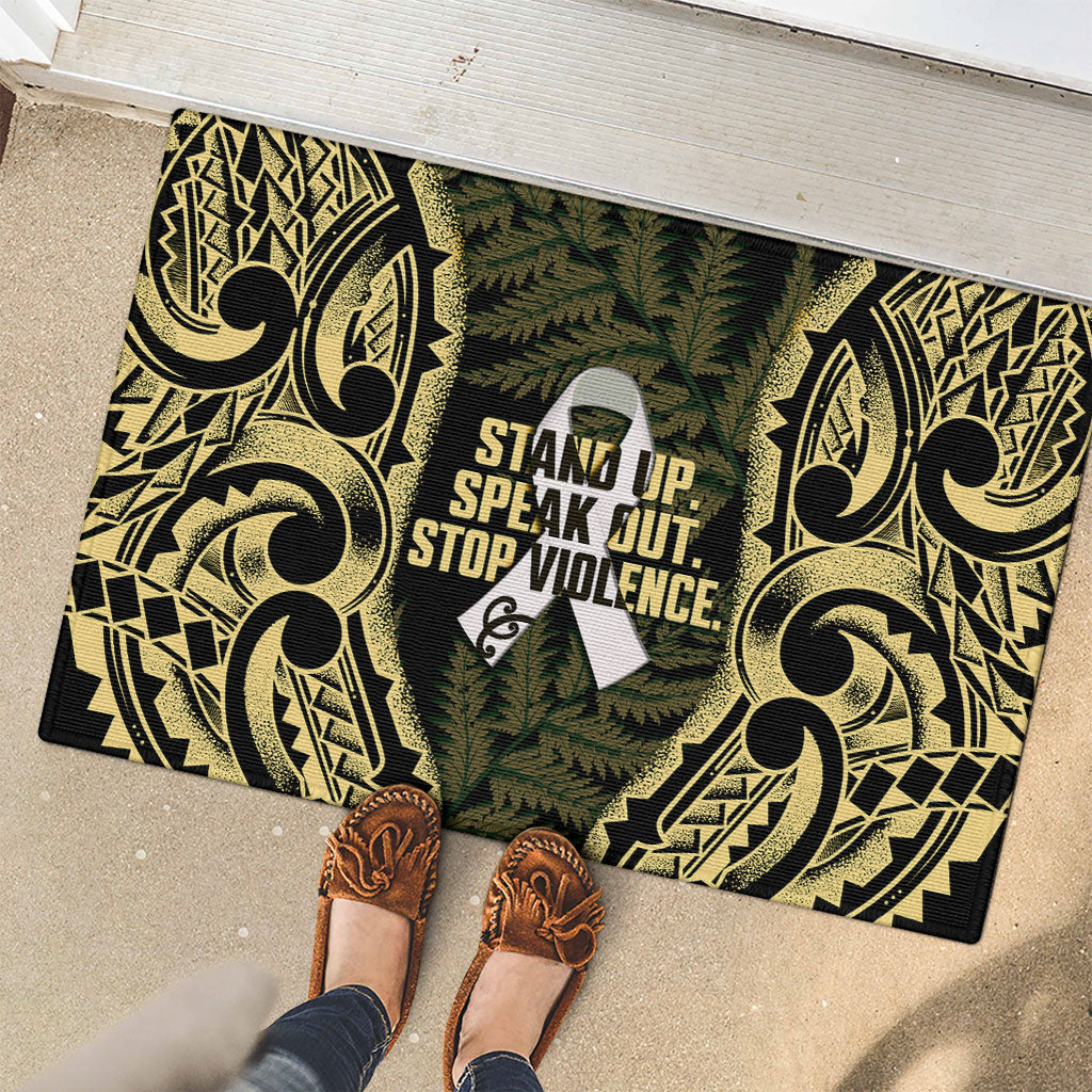 White Ribbon Day New Zealand Rubber Doormat Respect Women Maori Pattern Yellow