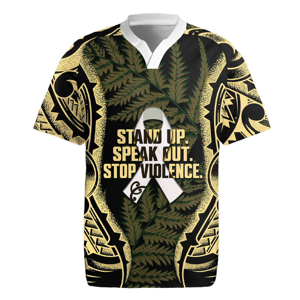 White Ribbon Day New Zealand Rugby Jersey Respect Women Maori Pattern Yellow