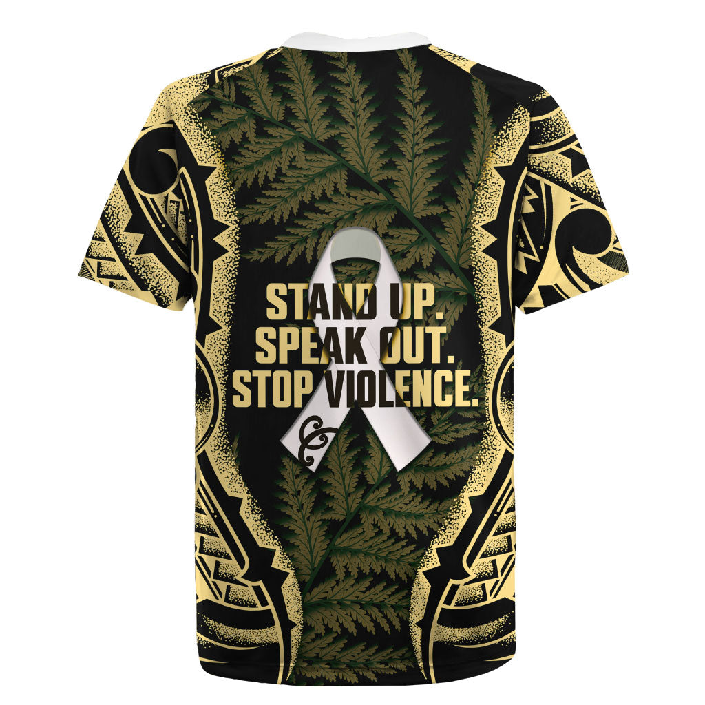 White Ribbon Day New Zealand Rugby Jersey Respect Women Maori Pattern Yellow