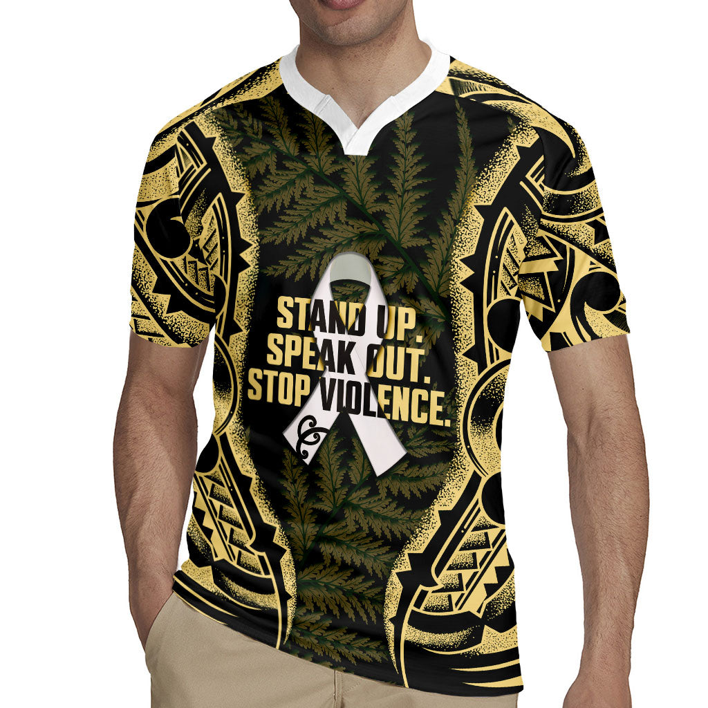 White Ribbon Day New Zealand Rugby Jersey Respect Women Maori Pattern Yellow