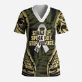 White Ribbon Day New Zealand Scrub Top Respect Women Maori Pattern Yellow