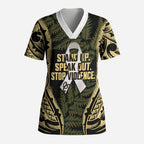White Ribbon Day New Zealand Scrub Top Respect Women Maori Pattern Yellow