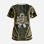 White Ribbon Day New Zealand Scrub Top Respect Women Maori Pattern Yellow