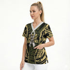 White Ribbon Day New Zealand Scrub Top Respect Women Maori Pattern Yellow