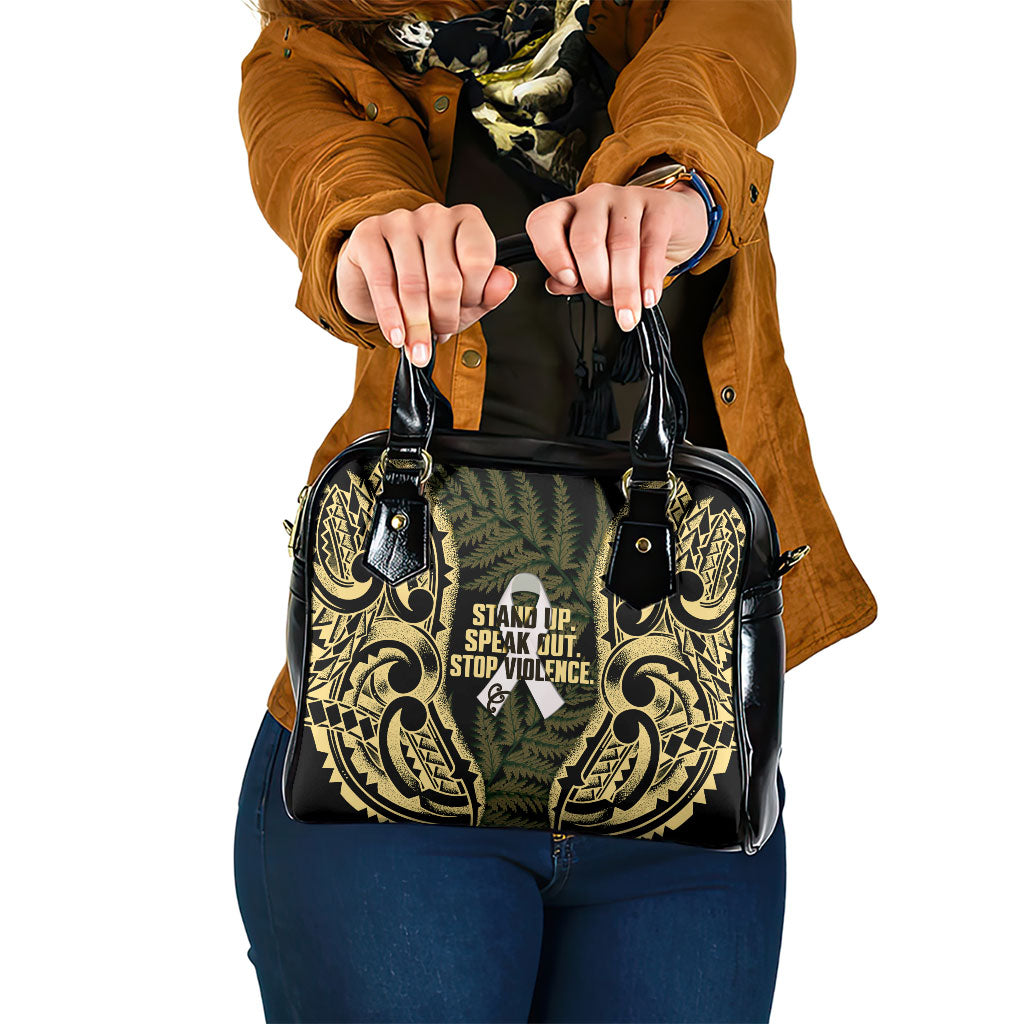White Ribbon Day New Zealand Shoulder Handbag Respect Women Maori Pattern Yellow