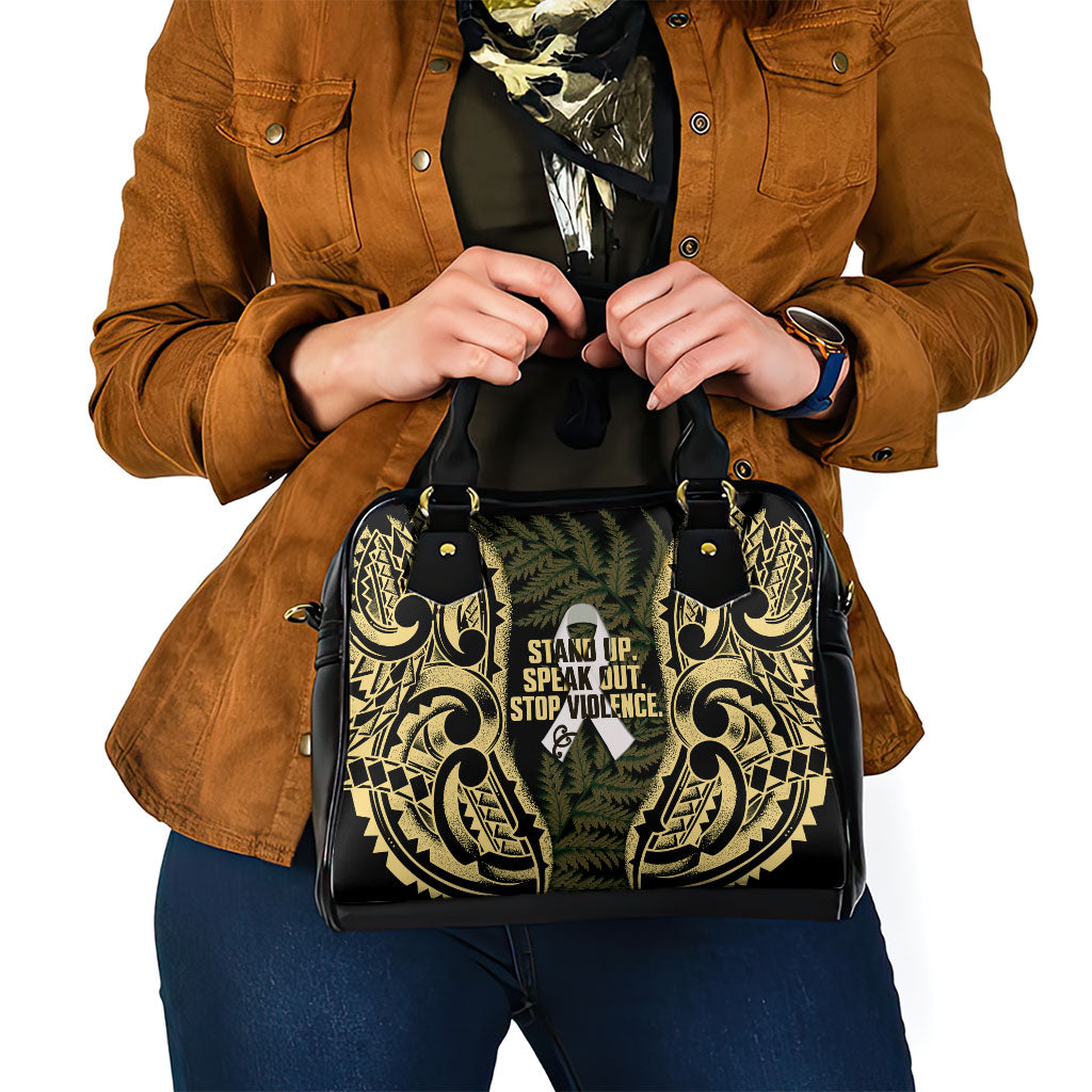 White Ribbon Day New Zealand Shoulder Handbag Respect Women Maori Pattern Yellow