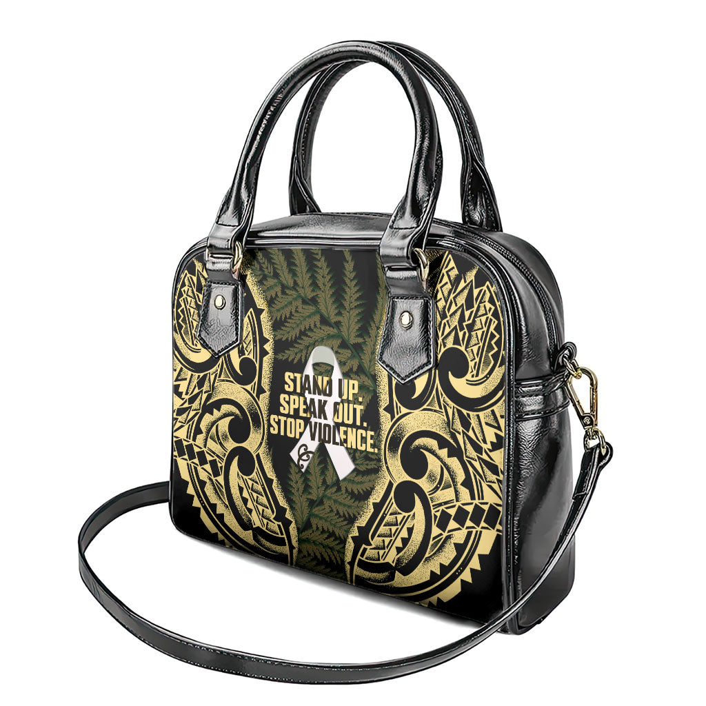 White Ribbon Day New Zealand Shoulder Handbag Respect Women Maori Pattern Yellow