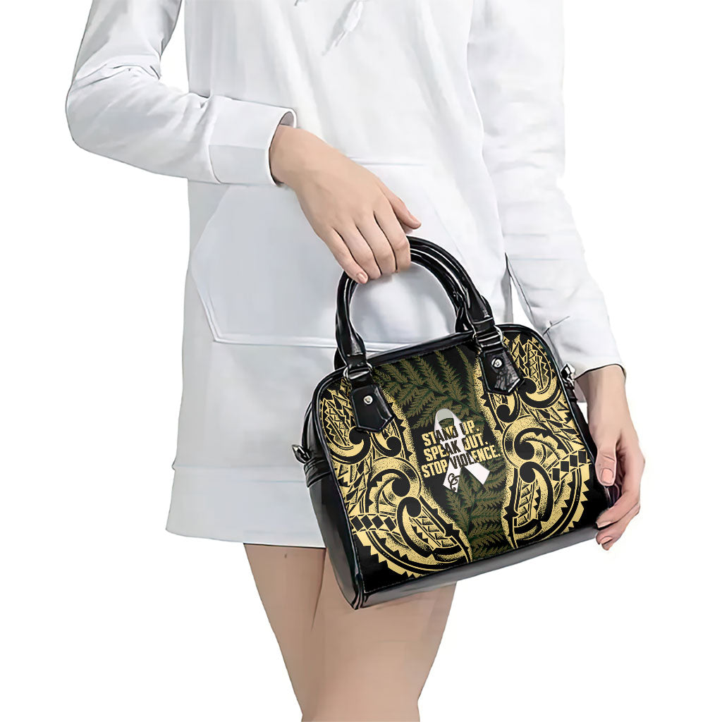 White Ribbon Day New Zealand Shoulder Handbag Respect Women Maori Pattern Yellow