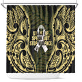 White Ribbon Day New Zealand Shower Curtain Respect Women Maori Pattern Yellow