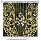White Ribbon Day New Zealand Shower Curtain Respect Women Maori Pattern Yellow