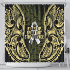White Ribbon Day New Zealand Shower Curtain Respect Women Maori Pattern Yellow